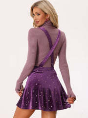 Stars Velvet High Waist Mini Pinafore Overall Suspender Skirt