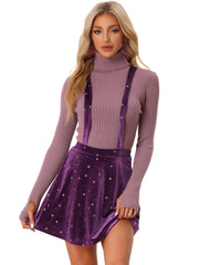Stars Velvet High Waist Mini Pinafore Overall Suspender Skirt