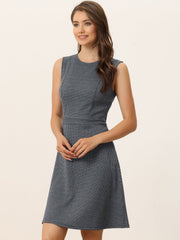Plaid Sleeveless Fit and Flare Houndstooth Work Dress