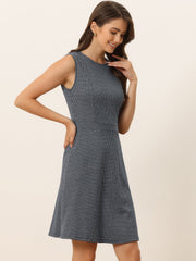 Plaid Sleeveless Fit and Flare Houndstooth Work Dress