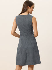 Plaid Sleeveless Fit and Flare Houndstooth Work Dress