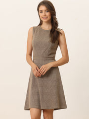 Plaid Sleeveless Fit and Flare Houndstooth Work Dress