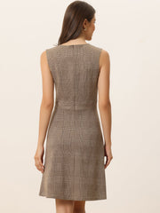Plaid Sleeveless Fit and Flare Houndstooth Work Dress