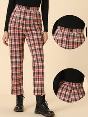 Plaid Cropped Trousers Button Casual Tartan Check Work Pants