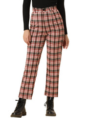 Plaid Cropped Trousers Button Casual Tartan Check Work Pants