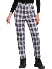 Plaid Cropped Trousers Button Casual Tartan Check Work Pants