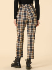 Plaid Cropped Trousers Button Casual Tartan Check Work Pants