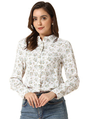 Button Down Floral Long Sleeve Point Collar Blouse