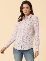 Button Down Floral Long Sleeve Point Collar Blouse