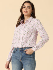 Button Down Floral Long Sleeve Point Collar Blouse