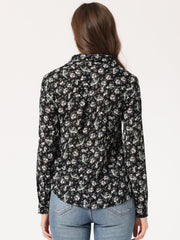 Button Down Floral Long Sleeve Point Collar Blouse