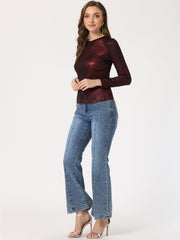 Metallic Glitter Shiny Long Sleeve Sparkly Party Blouse
