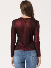 Metallic Glitter Shiny Long Sleeve Sparkly Party Blouse