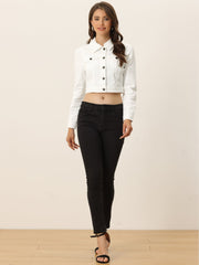 Lightweight Button Down Puff Sleeve Cropped Denim Jacket