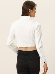 Lightweight Button Down Puff Sleeve Cropped Denim Jacket