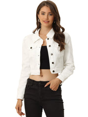 Lightweight Button Down Puff Sleeve Cropped Denim Jacket