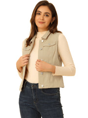 Flap Pocket Washed Buttoned Denim Jacket Vest
