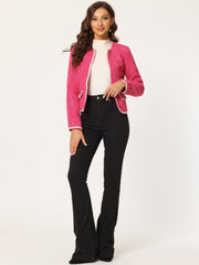 Plaid Tweed Long Sleeve Open Front Work Office Cropped Jacket Blazer
