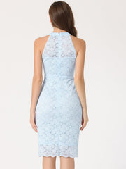 Lace Halter Elegant Sleeveless Bodycon Wedding Cocktail Sheath Dress