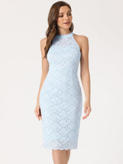Lace Halter Elegant Sleeveless Bodycon Wedding Cocktail Sheath Dress