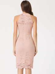 Lace Halter Elegant Sleeveless Bodycon Wedding Cocktail Sheath Dress