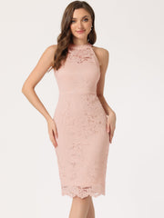 Lace Halter Elegant Sleeveless Bodycon Wedding Cocktail Sheath Dress