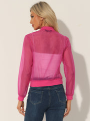 Zip Up See Through Lightweight Long Sleeve Mesh Bomber Jacket