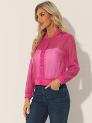 Zip Up See Through Lightweight Long Sleeve Mesh Bomber Jacket