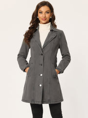 Notched Lapel Belted Trench Long Jean Denim Jacket