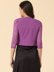 3/4 Sleeve Floral Lace Open Front Office Bolero Shrug