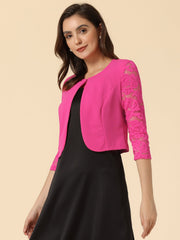3/4 Sleeve Floral Lace Open Front Office Bolero Shrug