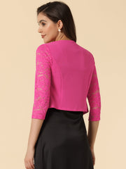 3/4 Sleeve Floral Lace Open Front Office Bolero Shrug