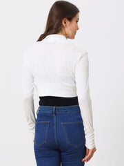Ruched Long Sleeve Open Front Knit Cropped Bolero Shrug
