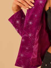 Metallic Star Single Button Velvet Lapel Crop Blazer