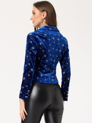 Metallic Star Single Button Velvet Lapel Crop Blazer