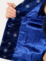 Metallic Star Single Button Velvet Lapel Crop Blazer