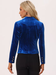 Single Button Velvet Lapel Business Crop Blazer Jacket