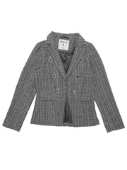 Tweed Plaid Long Sleeves Notched Lapel Open Front Blazer Jacket