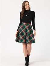 Vintage Plaid Tartan Elastic Waist Knee Length A-Line Skirt