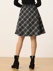 Vintage Plaid Tartan Elastic Waist Knee Length A-Line Skirt