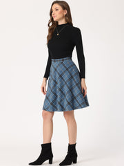 Plaid Tartan Vintage Elastic Waist Knee Length A-Line Skirt