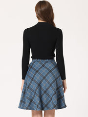 Plaid Tartan Vintage Elastic Waist Knee Length A-Line Skirt