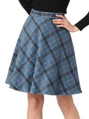 Plaid Tartan Vintage Elastic Waist Knee Length A-Line Skirt