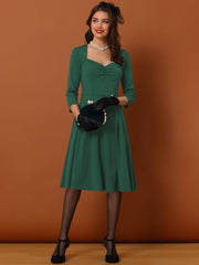 Retro Sweetheart Neck 1950s Retro Cocktail A-Line Dress