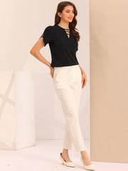 Cutout Round Neck Cap Sleeve Casual Top