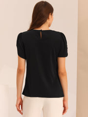 Cutout Round Neck Cap Sleeve Casual Top