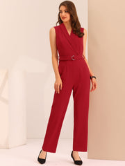 Elegant Office Work Sleeveless Belted Long Jumpsuit