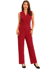 Elegant Office Work Sleeveless Belted Long Jumpsuit