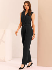 Elegant Office Work Sleeveless Belted Long Jumpsuit