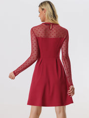 Heart Mesh Sheer Long Sleeve Gothic Cocktail Skater Mini Dress